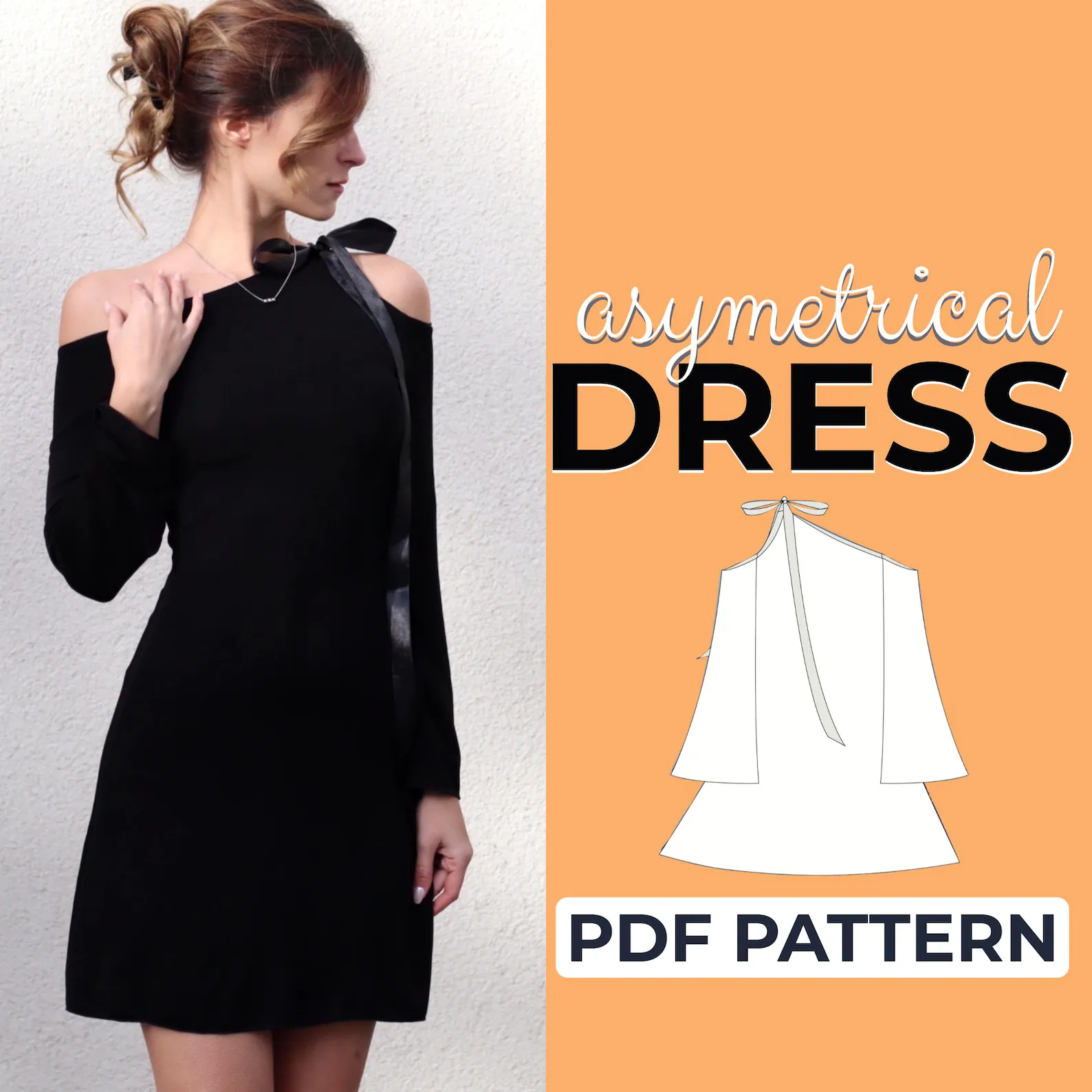 One Shoulder Dress Sewing Pattern | Easy A-Line Dress Pattern