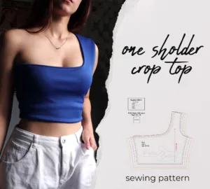 model wearing a One Shoulder Crop Top made from a sewing Pattern