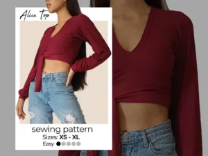 Model wearing a Long Sleeve Crop Top made from a Sewing Pattern