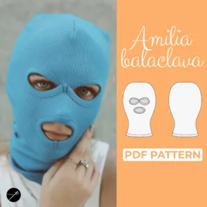 Model wearing a blue Balaclava Ski Mask made from a Sewing Pattern