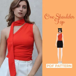model wearing a orange One Shoulder Top made from a Sewing Pattern