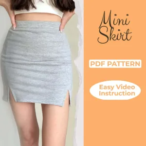 Model wearing a high waisted mini skirt made from a Sewing Pattern