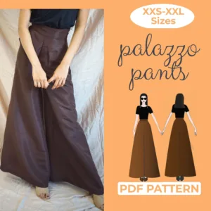 brown flare pants with orange background and text palazzo pants pdf pattern