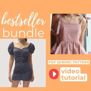 Models wearing a Mini Puff Sleeve Dress + Gathered Smock Top made from a Sewing Pattern