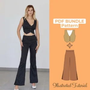 Girl wearing a Cropped Waistcoat + Bell Bottom Pants made from a Sewing Pattern