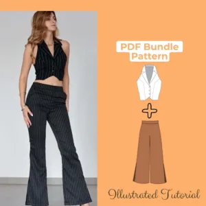 model wearing a Cropped Waistcoat + Wide Leg Pants made from a Sewing Pattern