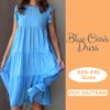 Model wearing a blue Tiered Dress made from a Sewing Pattern