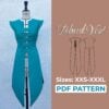 white mannequin with a blue tabard on it and the text Tabard Vest PDF Pattern