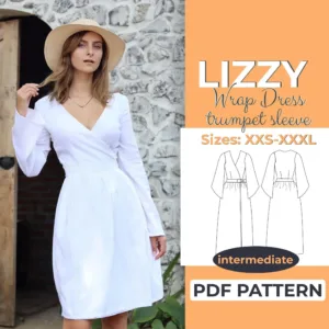 Model wearing a Trumpet Sleeve Wrap Dress made from a Sewing Pattern