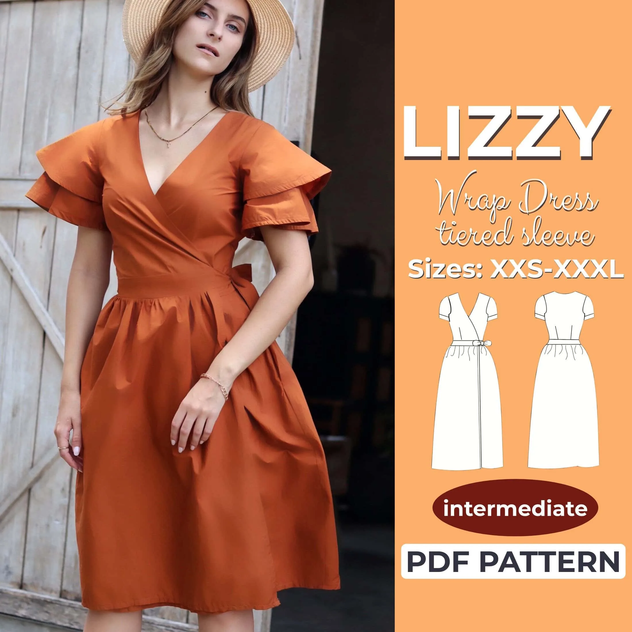 Tiered Sleeve Wrap Dress Sewing Pattern | Pattern Couture