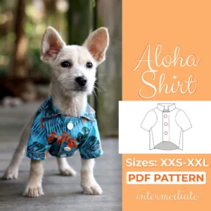 Dog wearing a Shirt made from a Sewing Pattern