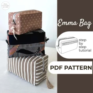 Three Make Up Bag standing on each other and all three are made from a Sewing Pattern