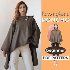 Model wearing a Poncho Cape made from a Sewing Pattern