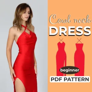 Model wearing a Cowl Neck Dress made from a Pattern