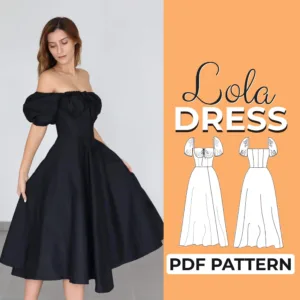 Model wearing a black Milkmaid Dress made from a Sewing Pattern