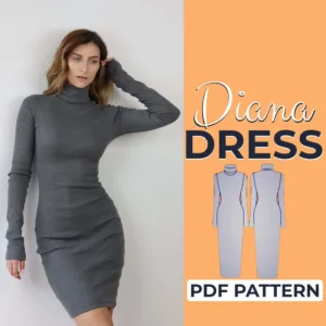 Model wearing a grey Turtleneck Dress made from a Sewing Pattern