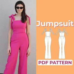 model waring black sunglasses and a pink wide leg jumpsuit sewing pattern