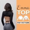 Model wearing a black Long Sleeve Crop Top made from a sewing Pattern