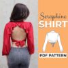 Women wearing a red Open Back Ruffle Blouse that was made from a Sewing Pattern