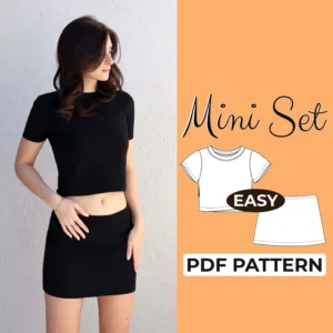 Model wearing a A Line Mini Skirt made from a Sewing Pattern + Crop Shirt made from a Sewing Pattern
