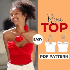model wearing a twist front top made from a sewing pattern