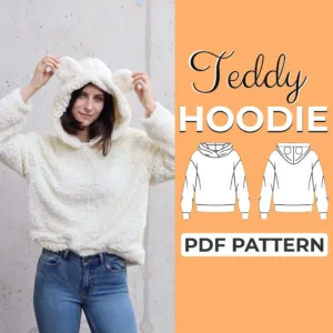model wearing a white Hoodie With Ears that is made from a Sewing Pattern