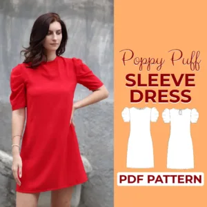 Model wearing a red A Line Dress made from Sewing Pattern