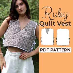 Model wearing a quilted Vest made from a sewing Pattern