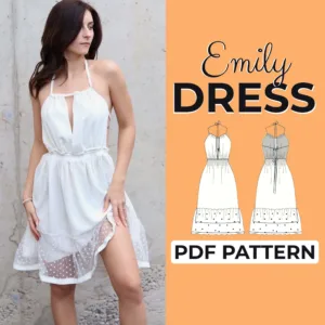 Model wearing a Backless Halter Dress made from a Sewing Pattern