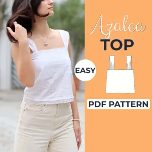 Model wearing a white Tank Top made from a sewing Pattern