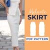 model wearing a high waisted pencil skirt made from a sewing pattern