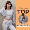 Model wearing a Bishop Sleeve Tie Back Top made from a Sewing Pattern