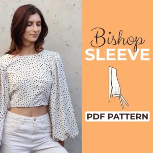 Model wearing a white top with Bishop Sleeves made from a Sewing Pattern