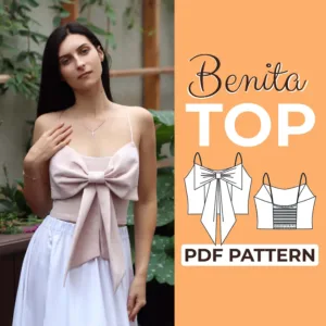 Model wearing a Bow Top made from a Sewing Pattern