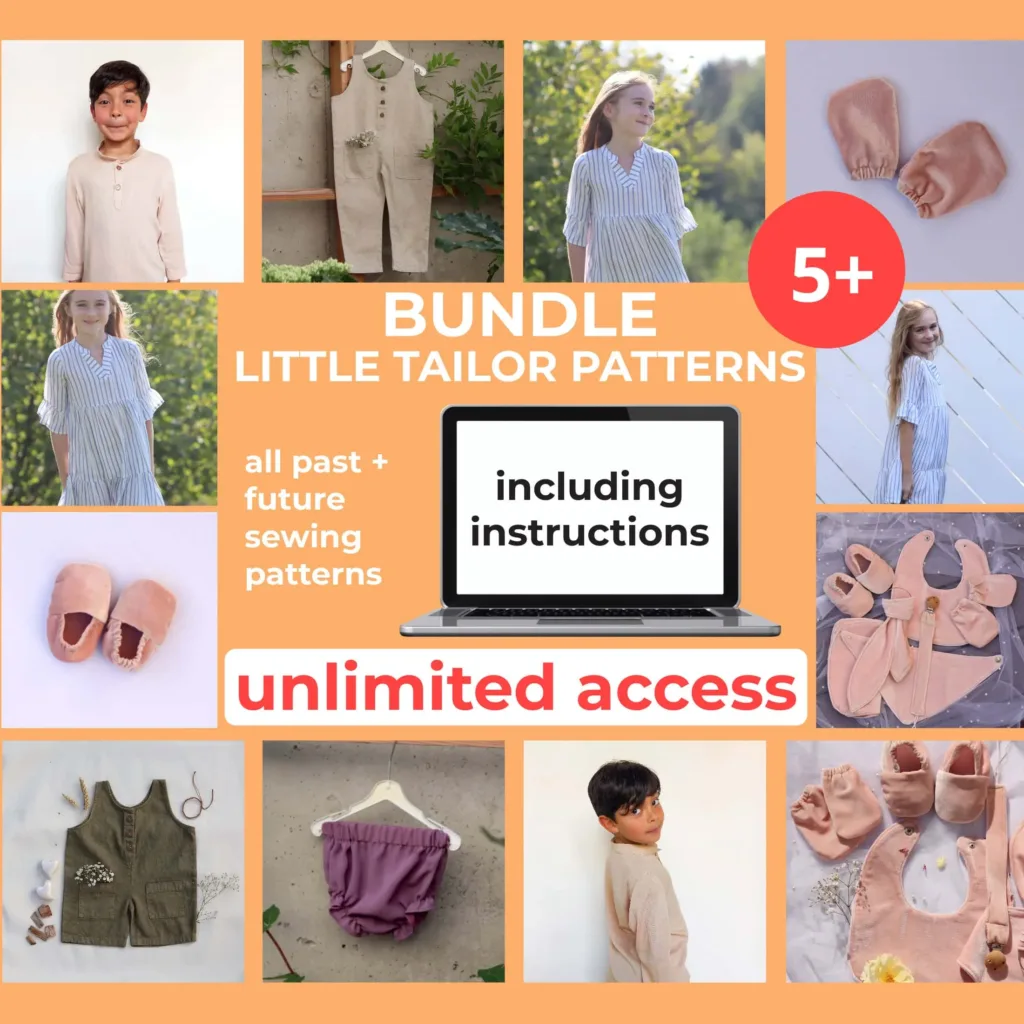 On the pictures you see 10+ Kids & Baby Sewing Patterns from a sewing pattern bundle