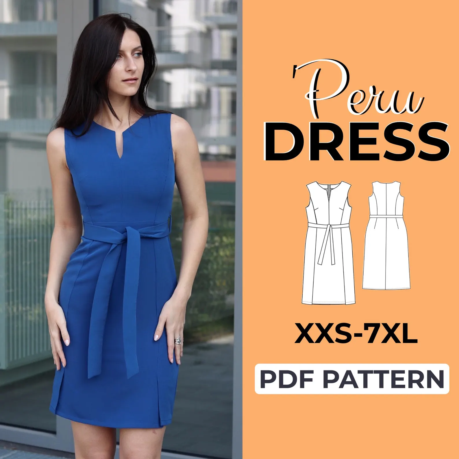 Belted Sheath Dress Sewing Pattern | Fitted Sleeveless Midi Dress
