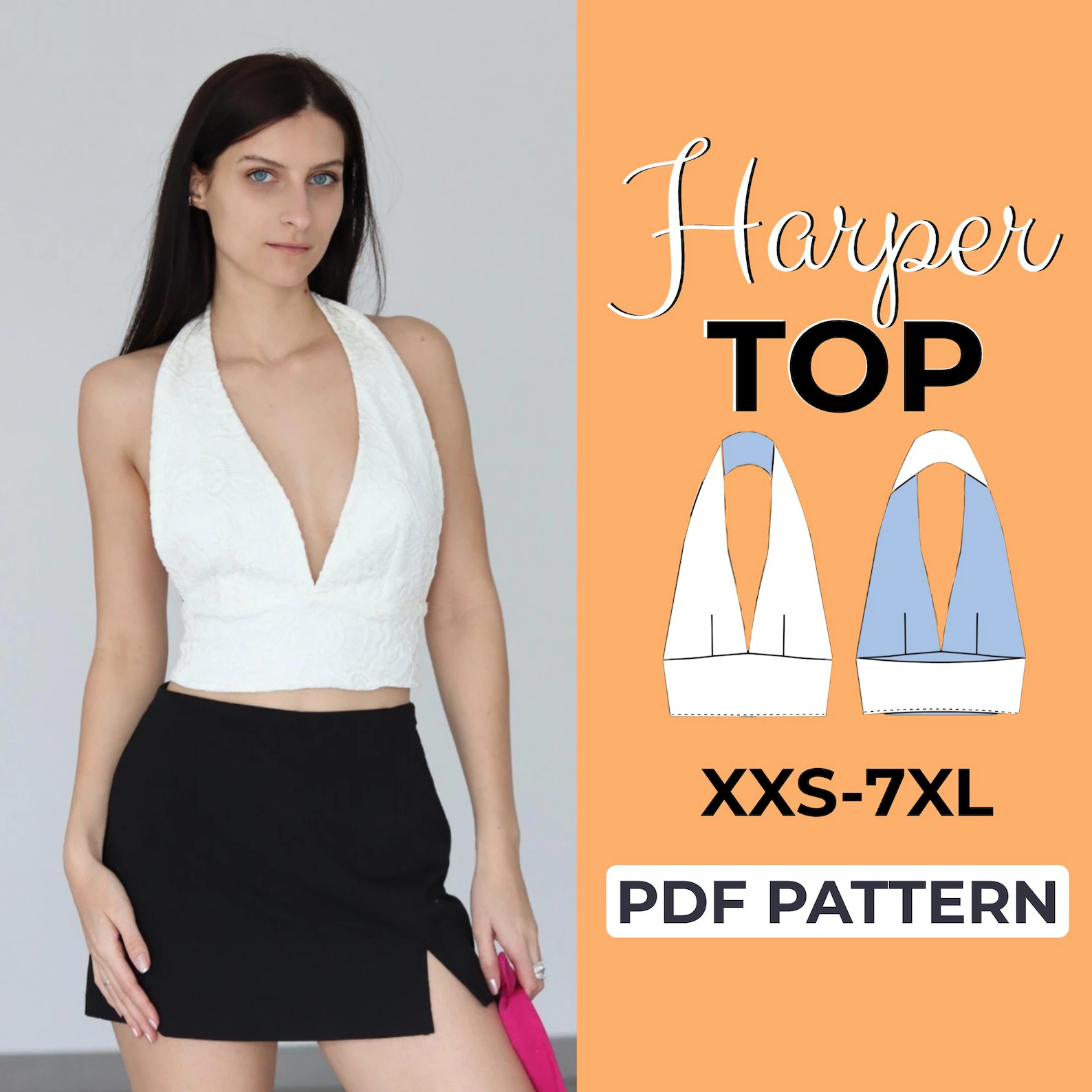 Plunge Halter Top Sewing Pattern | Summer Crop Top Pattern