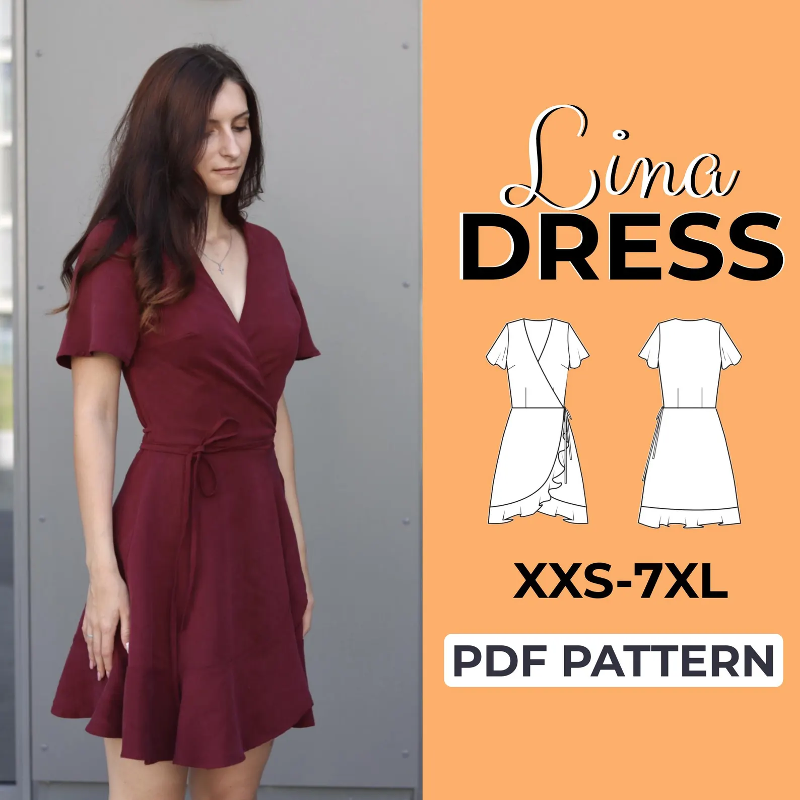 Tie Waist Wrap Dress Pattern | V-neck Summer Dress Pattern