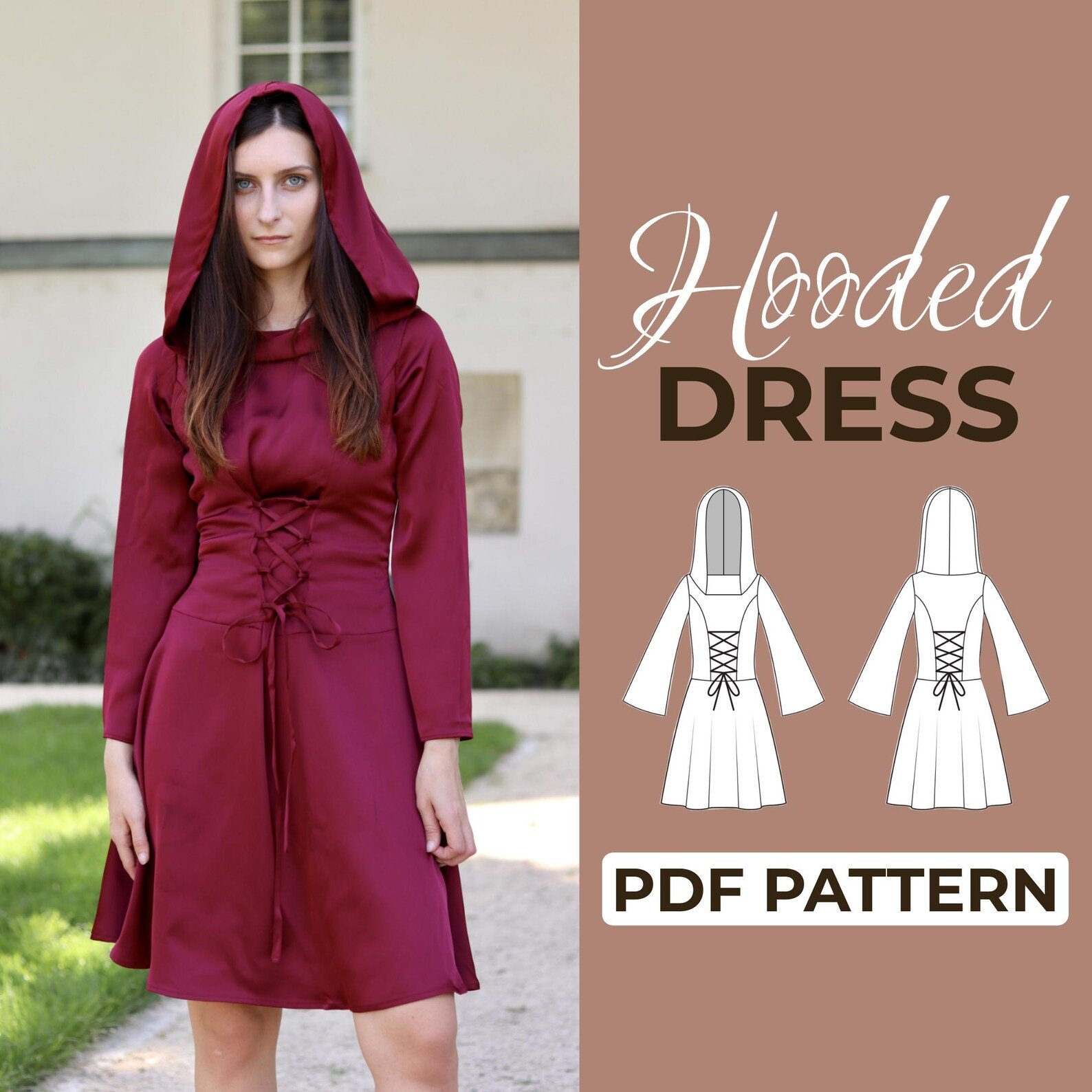 Gothic Hooded Dress Pattern | Renaissance Hooded Dress Pattern