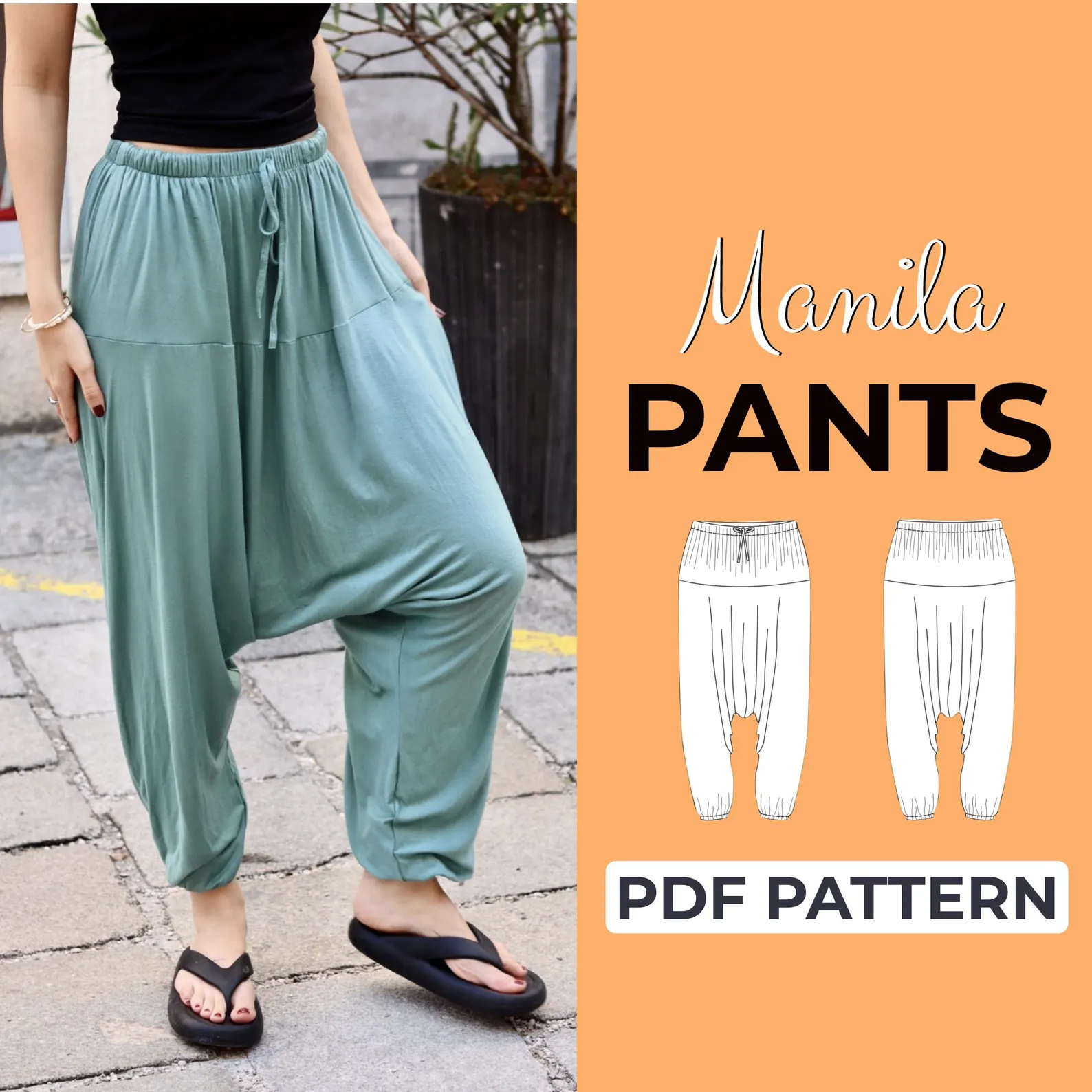 Drop Crotch Pants Sewing Pattern | Wide Leg Hippie Harem Pants Pattern