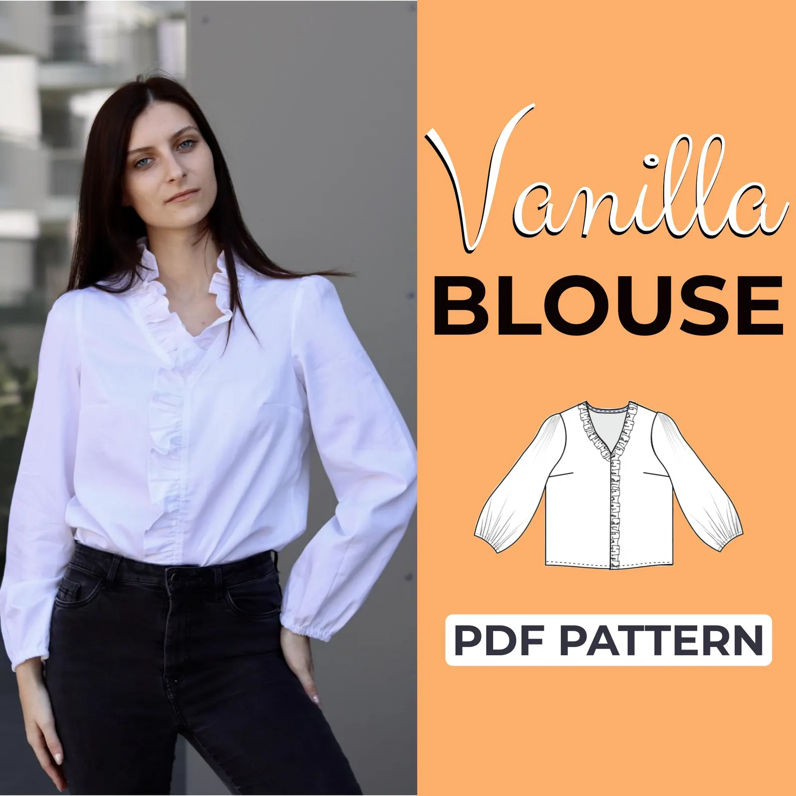 Long Sleeve Ruffle Blouse Sewing Pattern | Pattern Couture